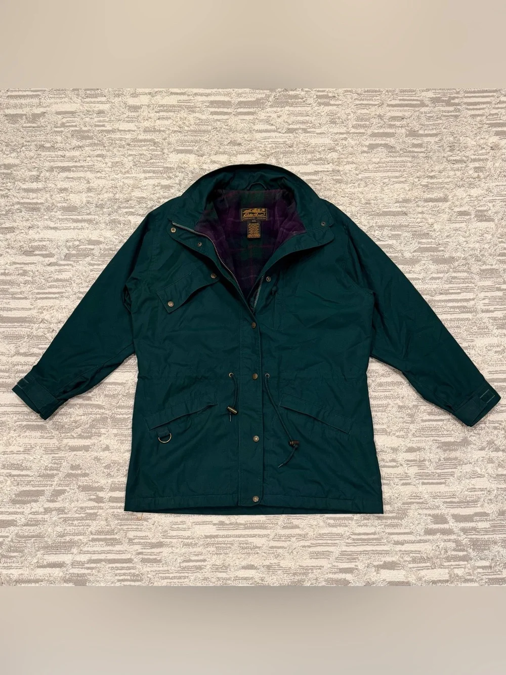 Vintage Eddie Bauer Wool Plaid Lined Chore Coat Men’s Medium Jacket Zip Button